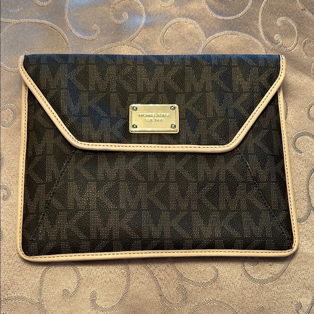 Michael Kors Black and Cream Envelope Tablet Clutch